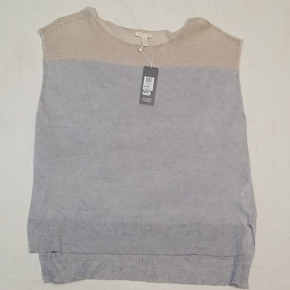 Eileen Fisher blouse 100% Linen Delave gray cream - Picture 1 of 8